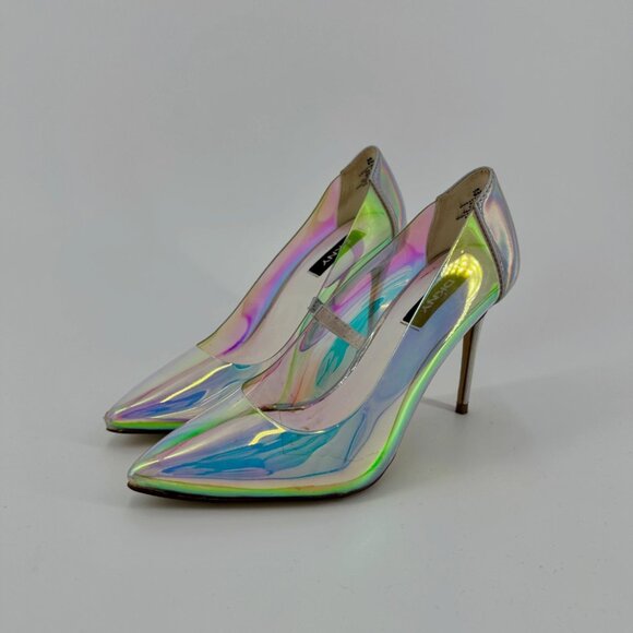 DKNY Iridescent Holographic Pointed Toe Heels Size 6 Stiletto Pumps Womens - Picture 1 of 7
